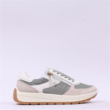 Ara New York Side Zip Laced Trainer - Beige Sage