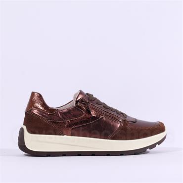 Ara New York Side Zip Laced Trainer - Cognac Combi