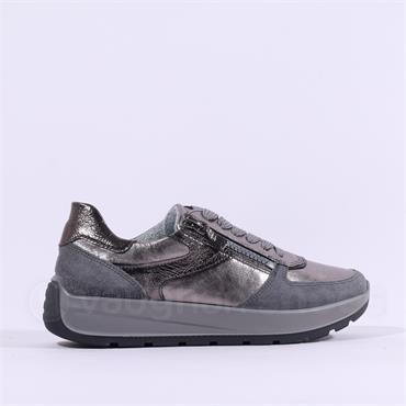 Ara New York Side Zip Laced Trainer - Gun Metal