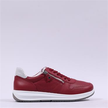 Ara Osaka 3.0 Side Zip Punched Trainer - Red Leather