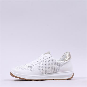 Ara Osaka 3.0 Side Zip Punched Trainer - White Gold Leather