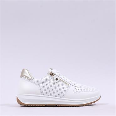 Ara Osaka 3.0 Side Zip Punched Trainer - White Gold Leather
