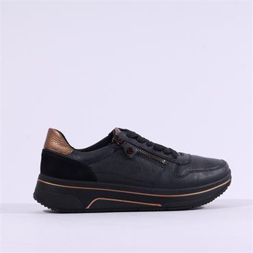 Ara Sapporo Side Zip Platform Trainer - Black Gold