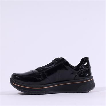 Ara Sapporo Side Zip Platform Trainer - Black Gold Patent