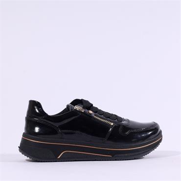 Ara Sapporo Side Zip Platform Trainer - Black Gold Patent