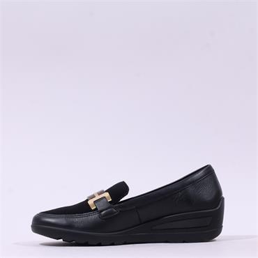 Ara Zurich 2.0 Slip On Link Wedge - Black Gold Leather
