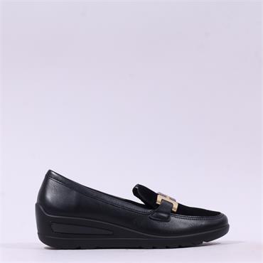 Ara Zurich 2.0 Slip On Link Wedge - Black Gold Leather