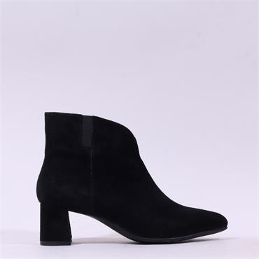 Ara Audrey Flare Block Heel Ankle Boot - Black Suede
