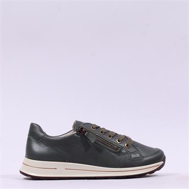 Ara Osaka 2.0 Side Zip Lace Trainer - Green Leather