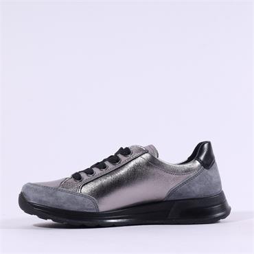 Ara Osaka 2.0 Side Zip Lace Trainer - Gun Metal