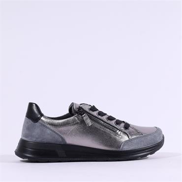 Ara Osaka 2.0 Side Zip Lace Trainer - Gun Metal