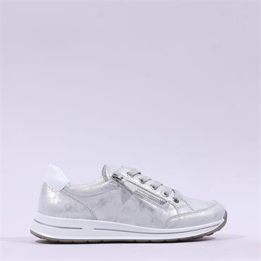 Ara Osaka 2.0 Side Zip Lace Trainer - Silver Shimmer