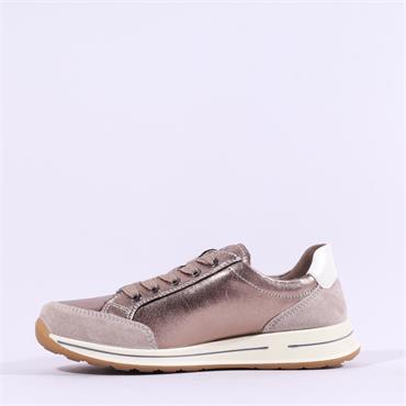 Ara Osaka Comfort Laced Trainer Side Zip - Taupe Metallic