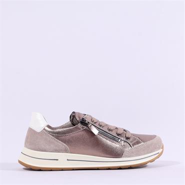Ara Osaka Comfort Laced Trainer Side Zip - Taupe Metallic