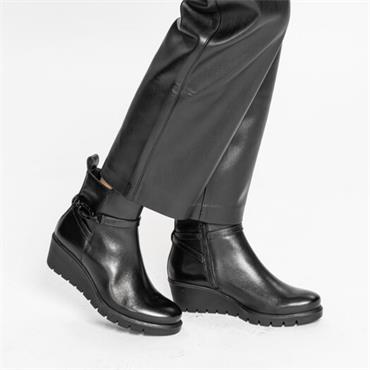 Ara Como Wedge Link Ankle Boot - Black Leather