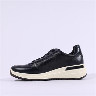 Ara Garda Side Zip Wedge Trainer - Black Shimmer