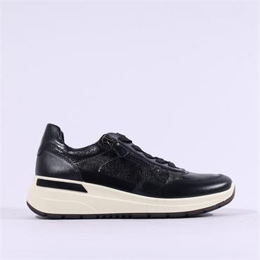 Ara Garda Side Zip Wedge Trainer - Black Shimmer