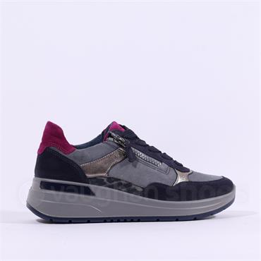 Ara Garda Side Zip Wedge Trainer - Grey Fuchsia