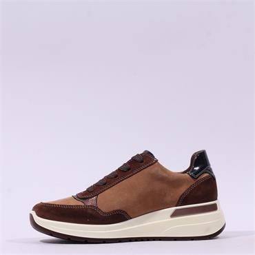 Ara Garda Side Zip Wedge Trainer - Tan Leopard Combi