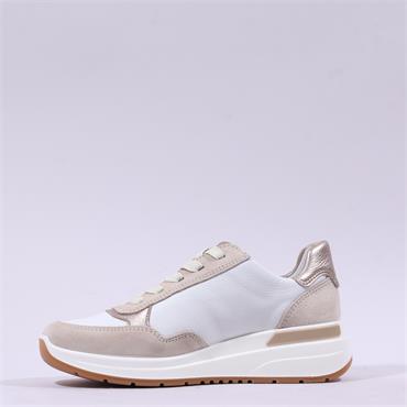 Ara Garda Side Zip Wedge Trainer - White Beige