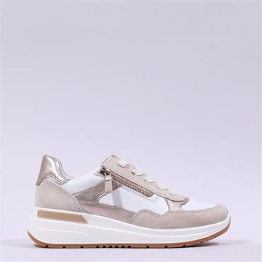 Ara Garda Side Zip Wedge Trainer - White Beige