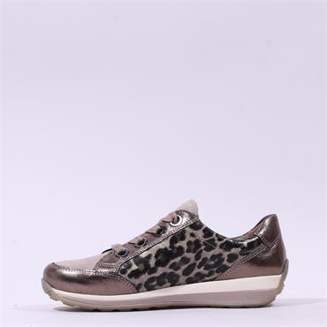 Ara Osaka Comfort Laced Trainer Side Zip - Beige Leopard Combi