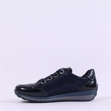 Ara Osaka Comfort Laced Trainer Side Zip - Navy Patent Shimmer
