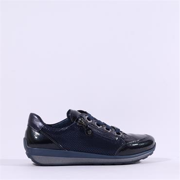 Ara Osaka Comfort Laced Trainer Side Zip - Navy Patent Shimmer