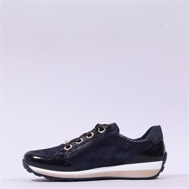 Ara Osaka Comfort Laced Trainer Side Zip - Navy Shimmer