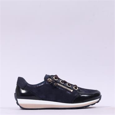 Ara Osaka Comfort Laced Trainer Side Zip - Navy Shimmer