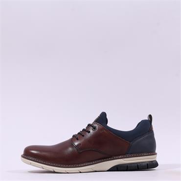 Rieker Men Elasticated Lace Slip On Shoe - Dark Brown Leather