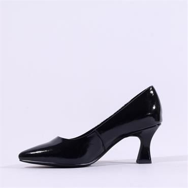 Marco Tozzi Nosca Pointed Toe Mid Heel - Black Patent
