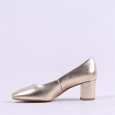 Marco Tozzi Walki Block Heel Court Shoe - Gold