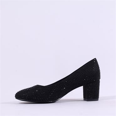 Marco Tozzi Walki Stud Block Heel Court - Black Glitter
