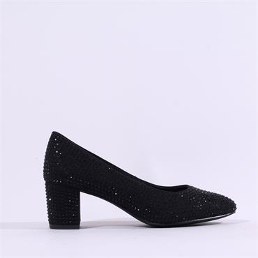 Marco Tozzi Walki Stud Block Heel Court - Black Glitter