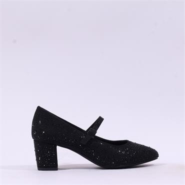 Marco Tozzi Walki Strap Block Heel - Black Glitter