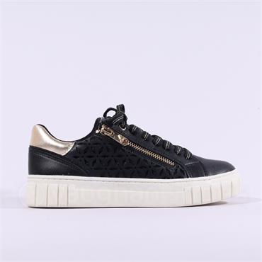 Marco Tozzi Ago Platform Sidezip Trainer - Black Combi