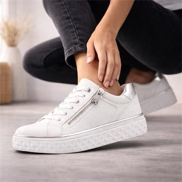 Marco Tozzi Ago Hex Sole Side Zip - White Silver