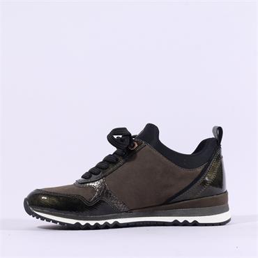 Marco Tozzi Bonallo Zip Lace Trainer - Black Khaki Combi