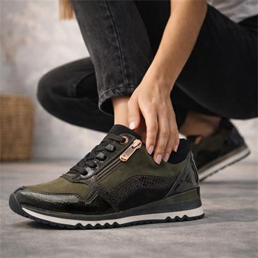 Marco Tozzi Bonallo Zip Lace Trainer - Black Khaki Combi