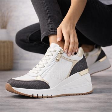Marco Tozzi Magana Wedge Laced With Zip - White Combi