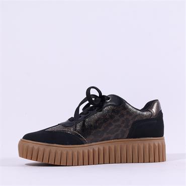 Marco Tozzi Unila Platform Laced Trainer - Black Leopard