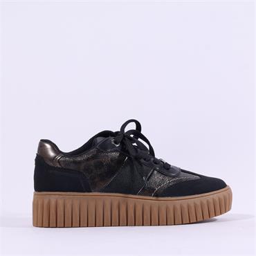 Marco Tozzi Unila Platform Laced Trainer - Black Leopard