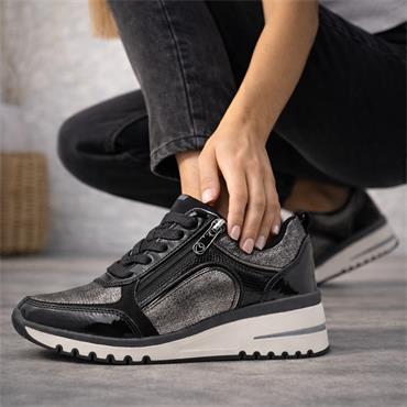 Marco Tozzi Virga Side Zip Wedge Trainer - Black Combi
