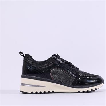 Marco Tozzi Virga Side Zip Wedge Trainer - Black Combi