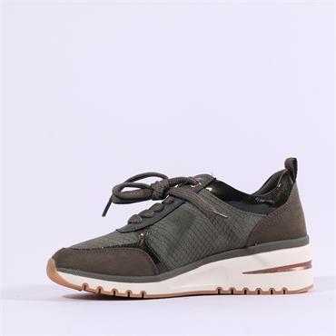 Marco Tozzi Virga Side Zip Wedge Trainer - Khaki Combi