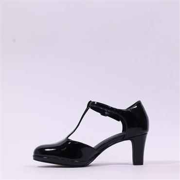 Marco Tozzi Gion T-Bar Closed Toe Heel - Black Patent