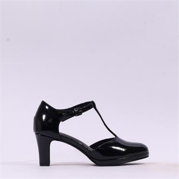 Marco Tozzi Gion T-Bar Closed Toe Heel - Black Patent