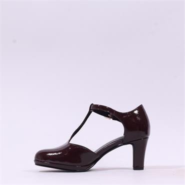 Marco Tozzi Gion T-Bar Closed Toe Heel - Bordeaux Patent