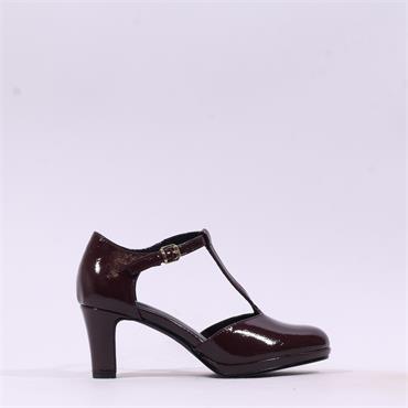 Marco Tozzi Gion T-Bar Closed Toe Heel - Bordeaux Patent